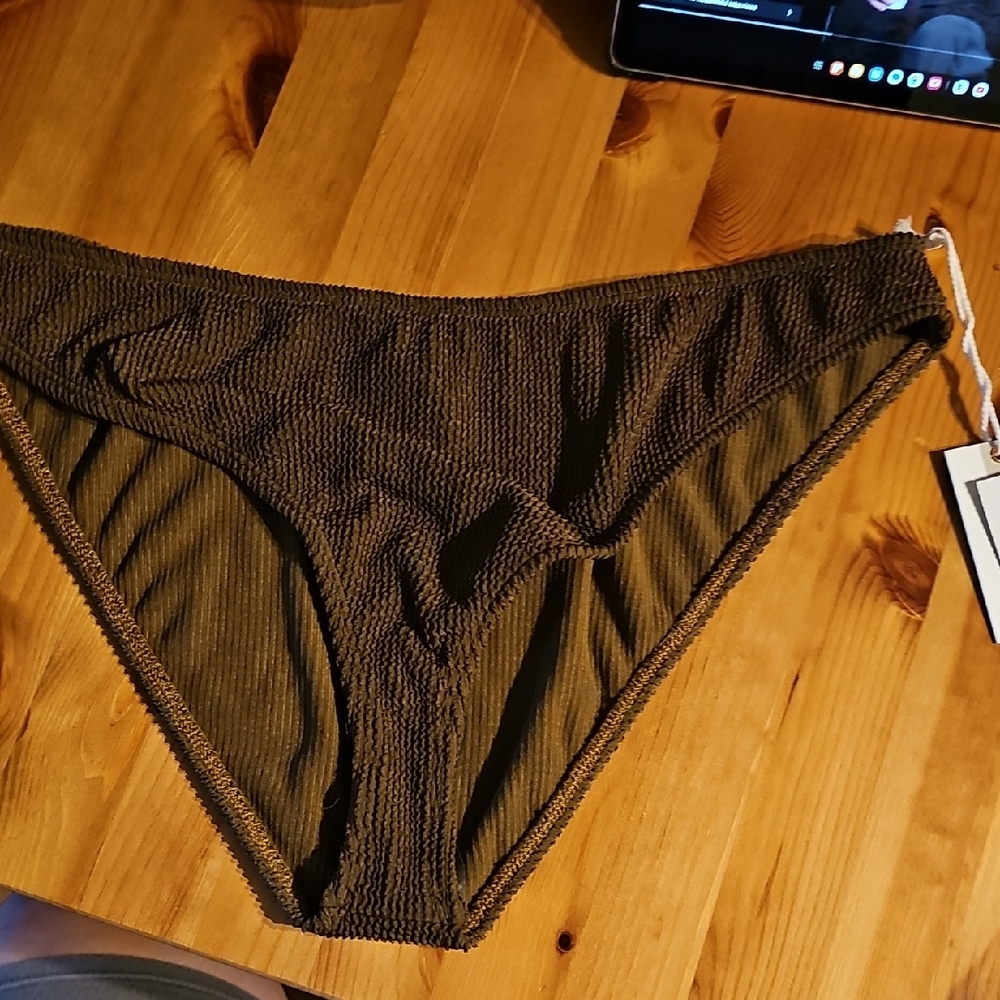 Good American Mocha Textured Bikini Bottom